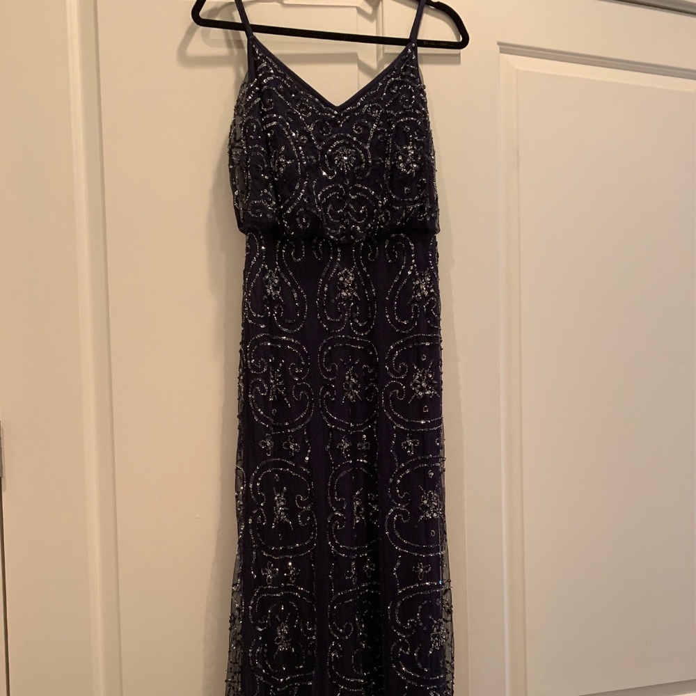 Adrianna Papell Navy Beaded Formal Dress
